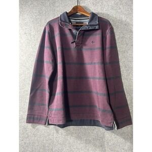 Crew Clothing Co Heavyweight Rugby Shirt Sz M/L Burgundy Navy Striped 1/4 Zip
